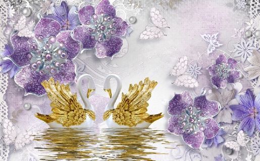 雕塑花卉天鹅背景墙 雕塑花卉天鹅背景墙