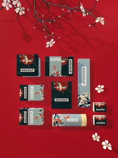 唯美国潮风中式包装智能贴图样机