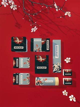 唯美国潮风中式包装智能贴图样机