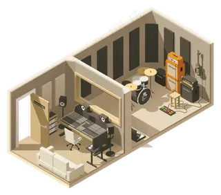 现代城市建筑背景_矢量录音棚效果图