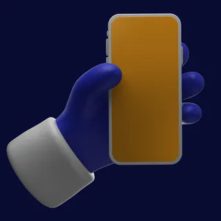 蓝色左手手持苹果手机插画展示样机