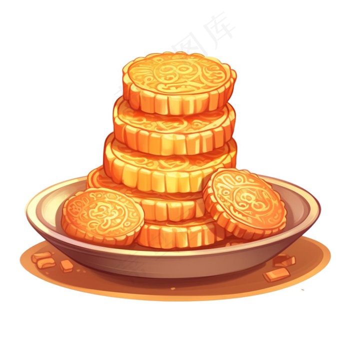 中秋月饼美食插画免抠(1024x1024)
