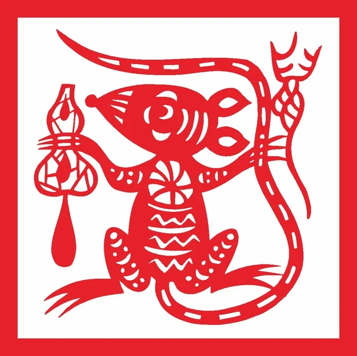 红色喜庆简约风春节窗花剪纸矢量图吉祥如意恭喜发财鼠年大吉