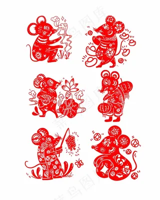 老鼠剪纸 剪纸风元素
