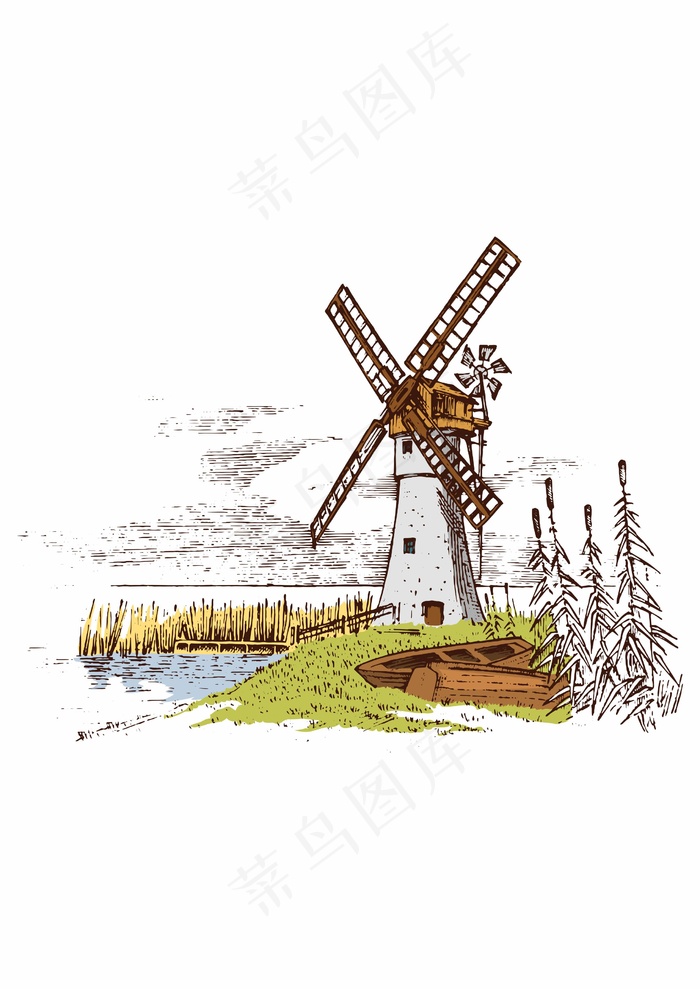 乡村风景 风车灯塔cdr矢量模版下载