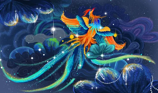 国潮风仙鹤喜鹊凤凰手绘插画 国潮风仙鹤喜鹊凤凰手绘插画