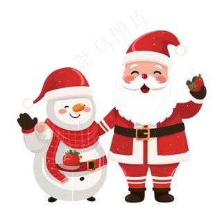 圣诞老人雪人卡通插画免抠