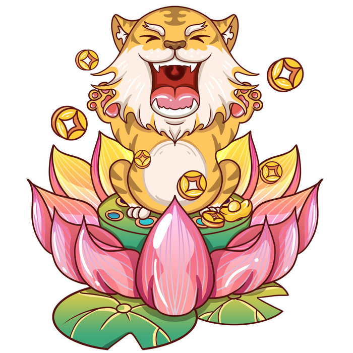 中国风2022虎年元旦新年卡通老虎形象装饰元素插画ps素材