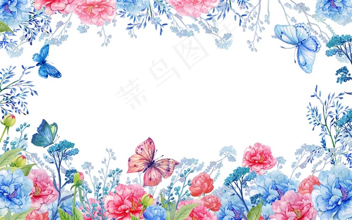 水彩手绘多彩花卉植物边框背景高清图片