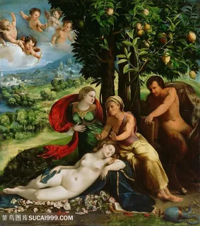 大树水果天使人物油画装饰画 大树水果天使人物油画装饰画