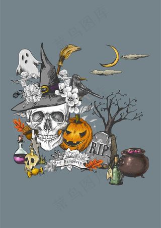 万圣节 骷髅头南瓜 蜡烛毒药