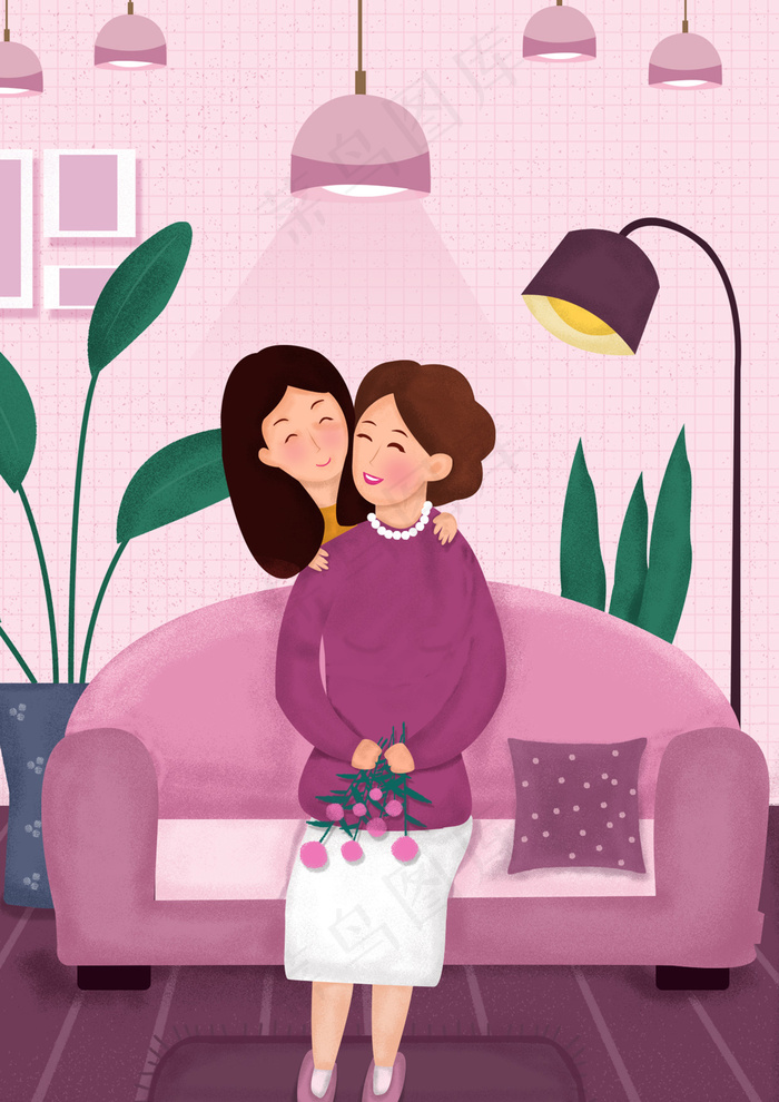 卡通手绘母亲节插画漫画素材