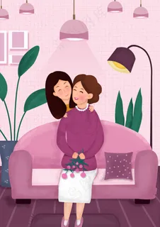 卡通手绘母亲节插画漫画素材