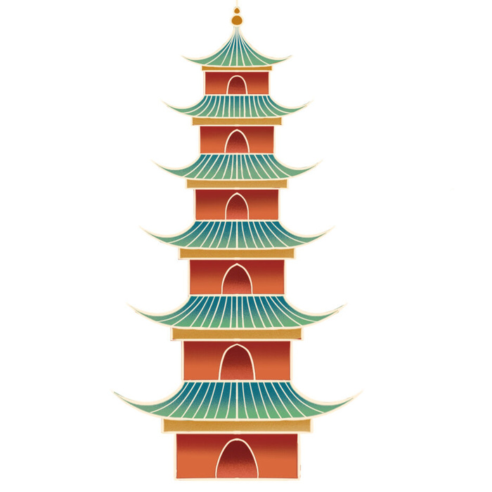 复古中国风国潮古建筑插画手绘高楼古塔PSD素材亭子png免抠图