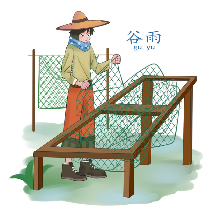 二十四节气谷雨场景插画psd模版下载
