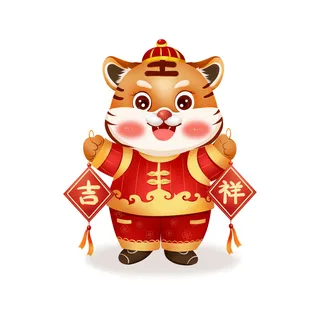 手绘2022虎年新年春节卡通老虎形象IP插画元素PSD设计素材图案