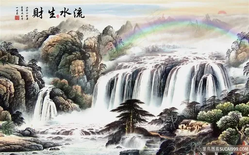 流水生财风景字画高清分辨率喷绘打印办公室挂画素材山水花草 流水生财风景字画高清分辨率喷绘打印办公室挂画素材山水花草