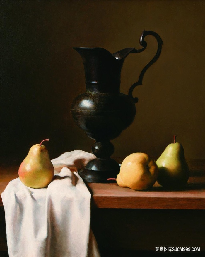 水果梨静物罐子油画