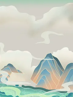 中国风复古国潮神话敦煌插画图案纸纹理肌理背景PSD设计模板素材