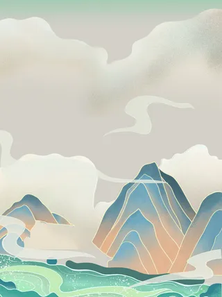 中国风复古国潮神话敦煌插画图案纸纹理肌理背景PSD设计模板素材