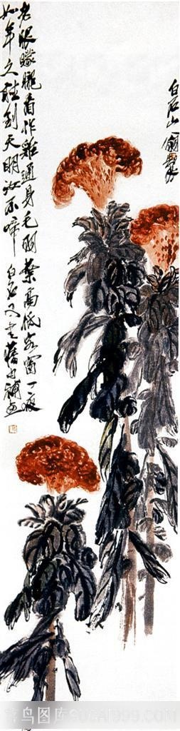 国画名家作品-齐白石的鸡冠花 水墨