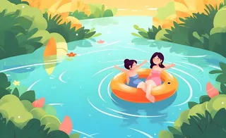 夏日游泳游泳圈玩水插画背景