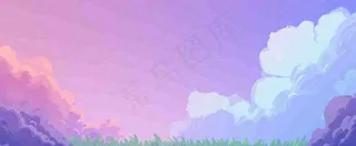 天空紫蓝色渐变云朵云层浪漫手绘插画