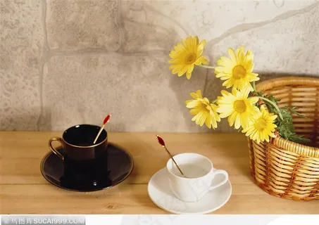 情人节物语-花篮旁的咖啡杯 情人节物语-花篮旁的咖啡杯