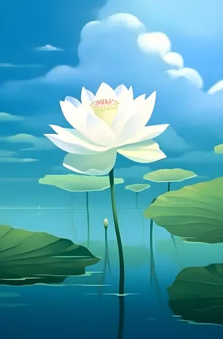 荷花荷叶蓝色背景