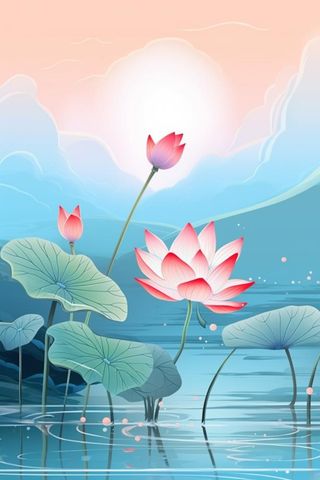 蓝色光影清新荷花背景