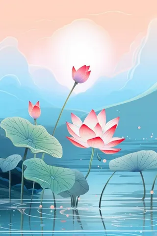 蓝色光影清新荷花背景