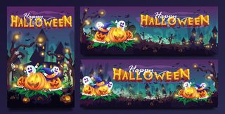 可爱卡通万圣节蓝色背景