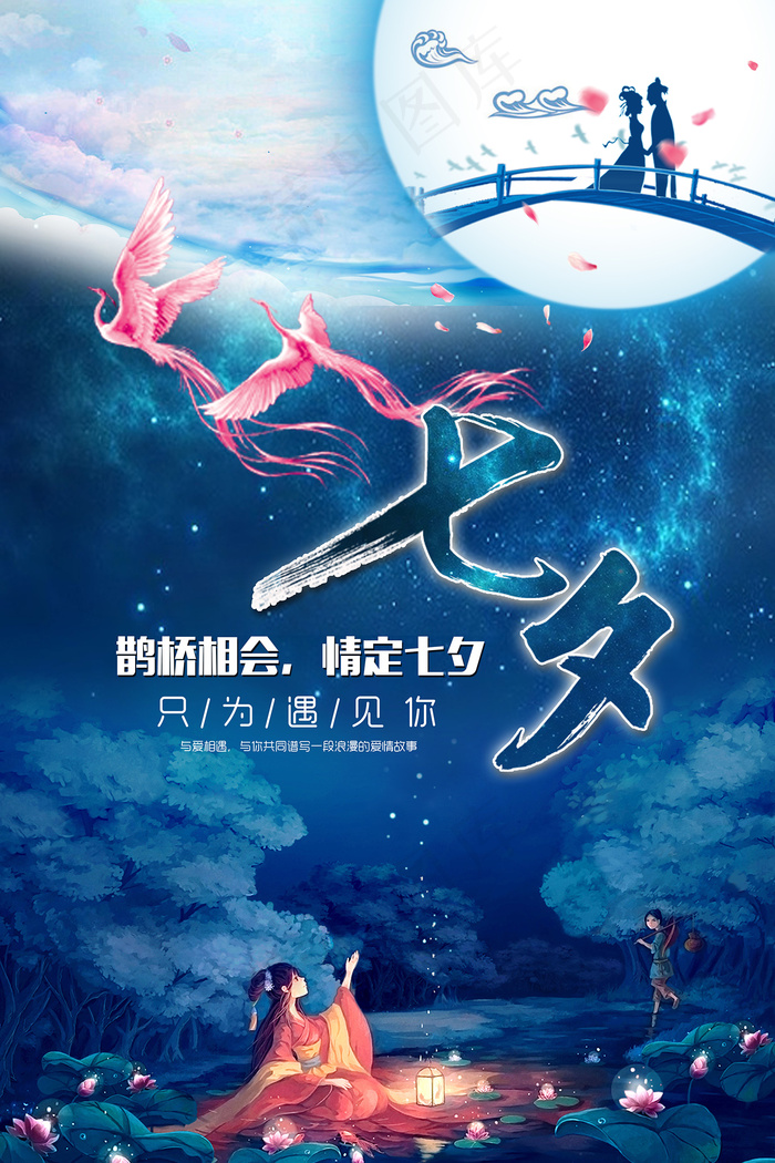 手绘中国传统节日七夕节海报