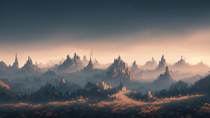 美丽大气写意风景背景壁纸插画-卓尔那瓦山城西角
