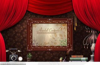 韩国室内静物－－红色窗帘、相框和古典电话、台灯