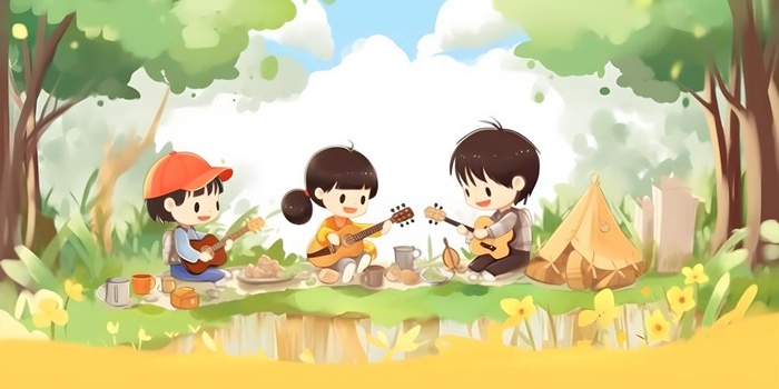 儿童孩子们游玩野餐公园插画背景