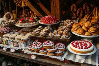 美食甜甜圈甜食蛋糕甜品面包街边店铺，木质复古