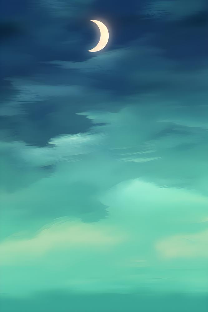 夜晚月亮河边清新意境背景(2400x3600)