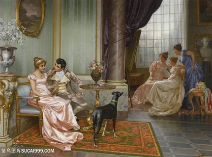欧洲宫廷夫妻贵妇油画