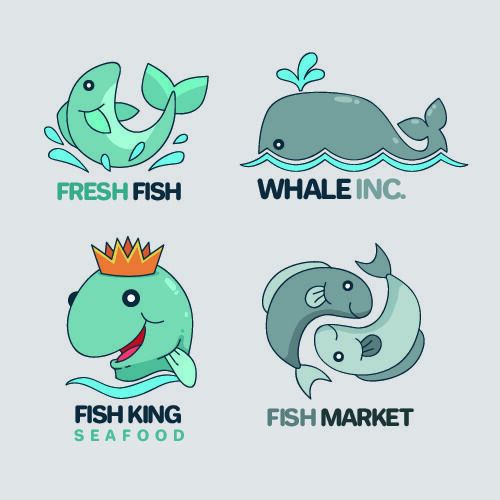 商务海洋鱼类海鲜图标LOGO标识标志标签水产图形AI矢量EPS素材图