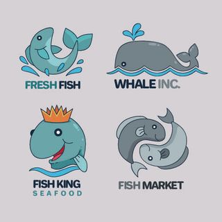 商务海洋鱼类海鲜图标LOGO标识标志标签水产图形AI矢量EPS素材图