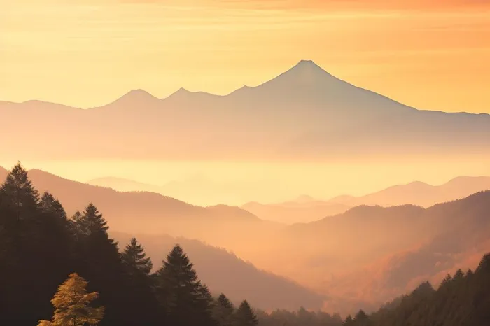落日秋天树叶黄色山脉意境背景(3600x2400)