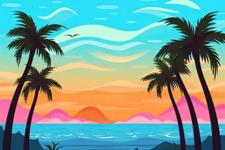 夏季沙滩椰树背景