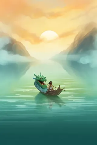 端午龙舟湖面背景