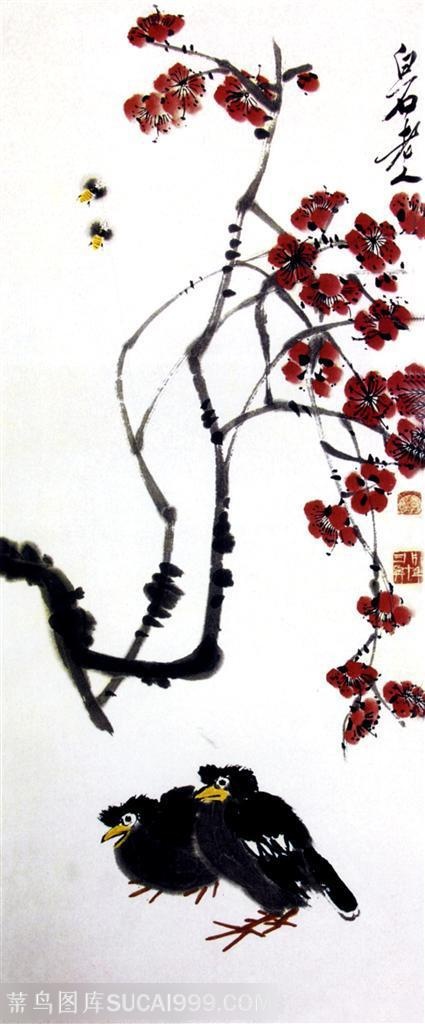 国画名家作品-齐白石的梅蜂八歌