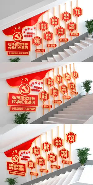 学习伟大建党精神党员活动室党建楼梯文化墙党建文化墙