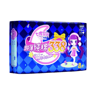 七度空间 加长少女夜用卫生巾 338mmx8片／包 8片 约1g／份超市商品白底图免抠实物摄影png格式图片透明底