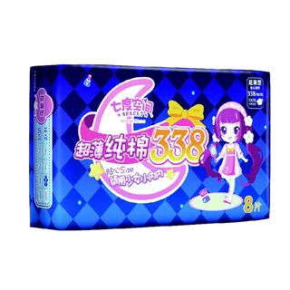 七度空间 加长少女夜用卫生巾 338mmx8片／包 8片 约1g／份超市商品白底图免抠实物摄影png格式图片透明底