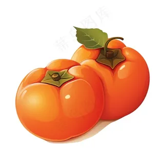 柿子水果秋卡通插画免抠