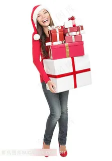 圣诞女子系列 - 抱着礼物的开心女子